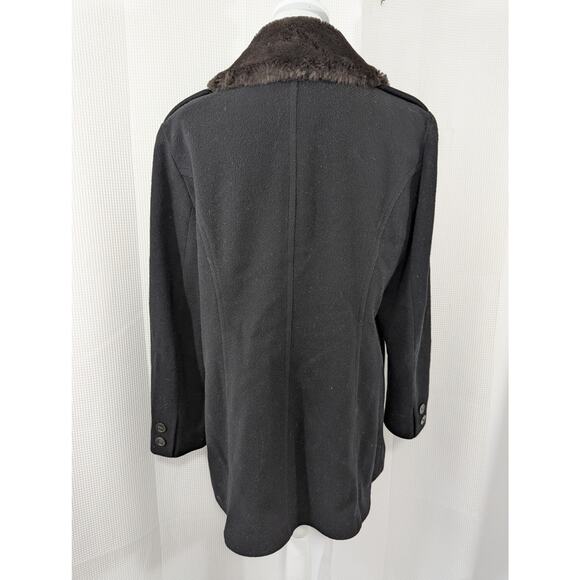 LARRY LEVINE! RICH BLACK DOUBLE BREASTED FAUX FUR COLLAR PEACOAT, JACKET! SZ 12 - Picture 7 of 10